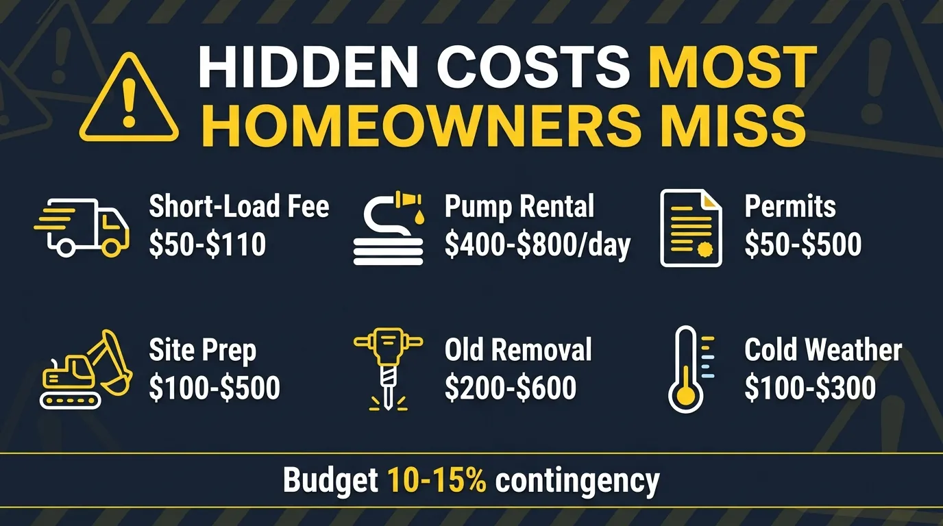 Infographic showing hidden costs of 10x10 concrete slab projects