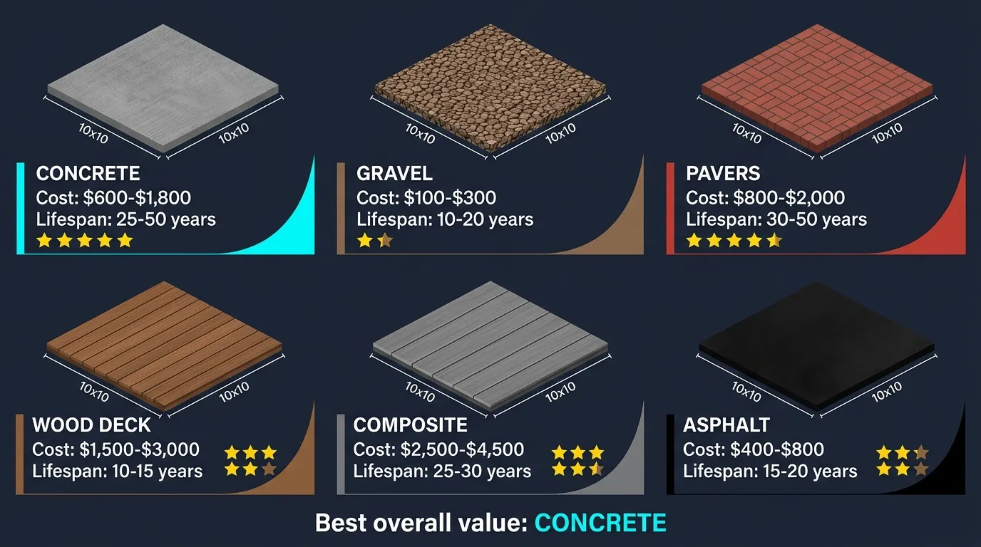 10x10 concrete slab materials cost breakdown comparison chart