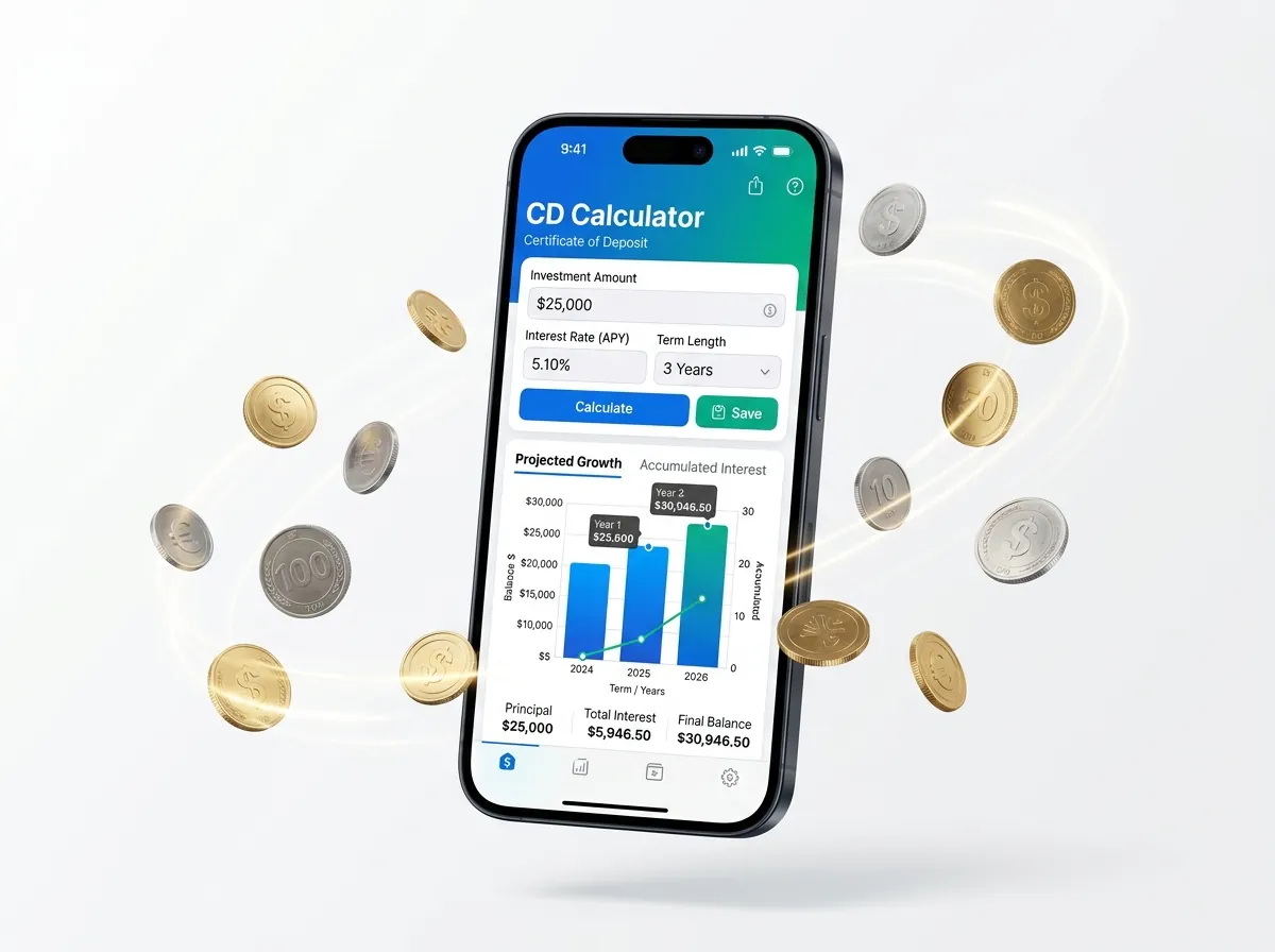 CD calculator interface showing input fields and results