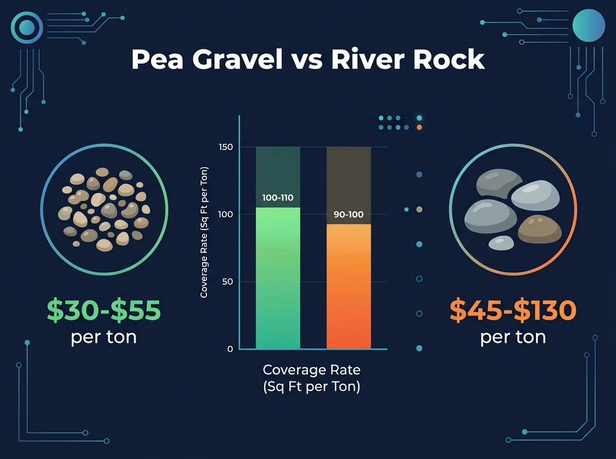 Pea gravel vs river rock cost comparison infographic